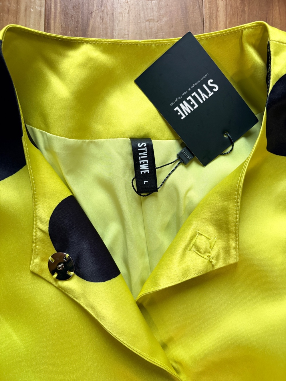 STYLEWE Neon Yellow Coat Dress or Tunic with Black Polka Dots - Picture 4 of 8